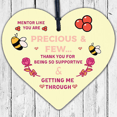 THANK YOU MENTOR Teacher Midwife Tutor Gift Hanging Wooden Heart Support Sign