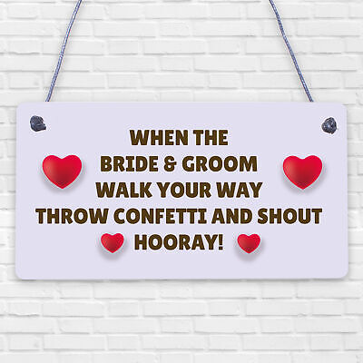 Throw Confetti And Shout Hooray Cute Hanging Wedding Day Plaque Decoration Sign