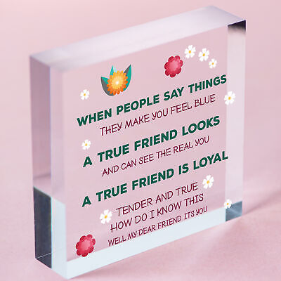 TRUE FRIEND Inspirational Motivational Friendship Gift Sign Butterfly Heart Wood