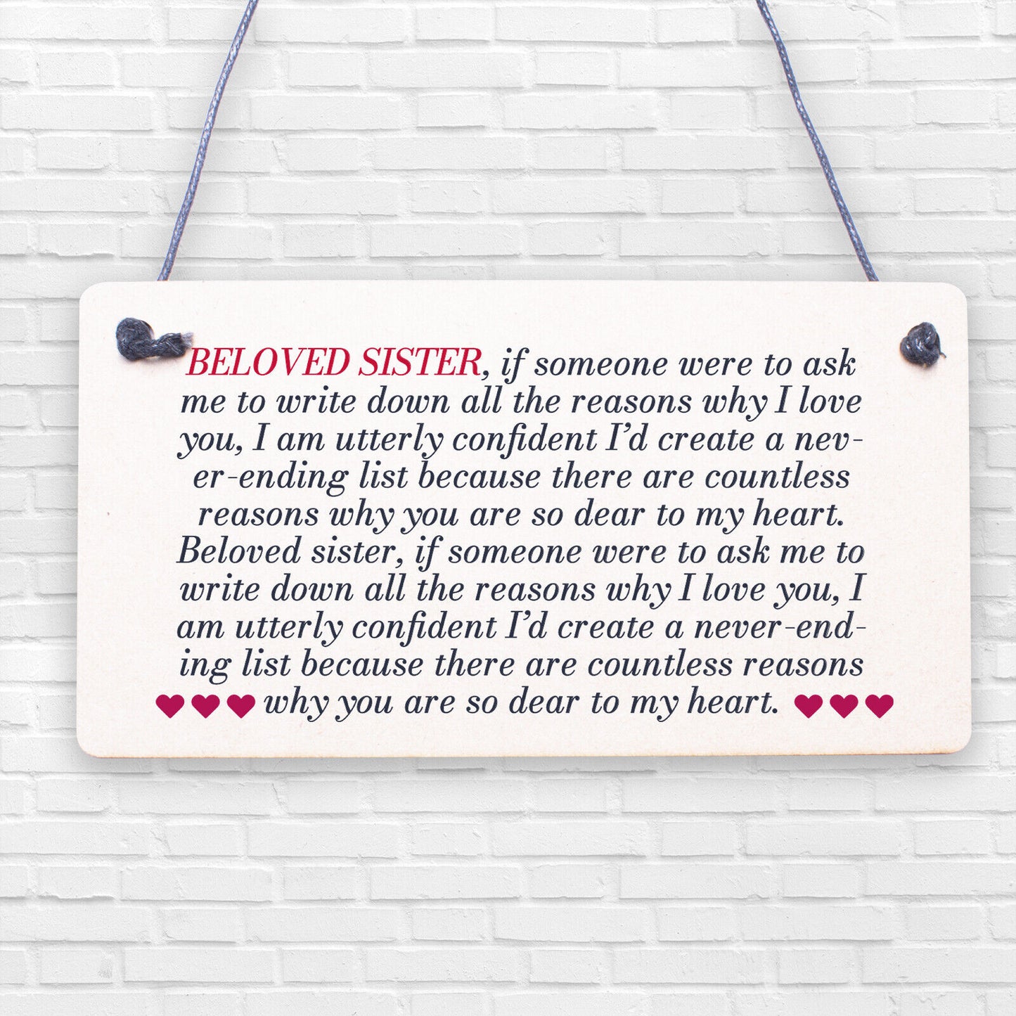 Birthday Christmas Gifts For Sister Keepsake Hanging Plaque Love You THANK YOU