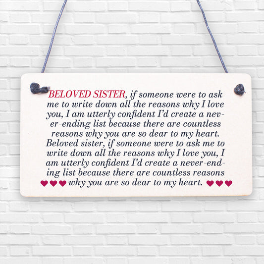 Birthday Christmas Gifts For Sister Keepsake Hanging Plaque Love You THANK YOU