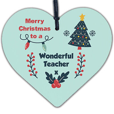 Christmas Gift For Wonderful Teacher Wood Heart Thank You Christmas Bauble