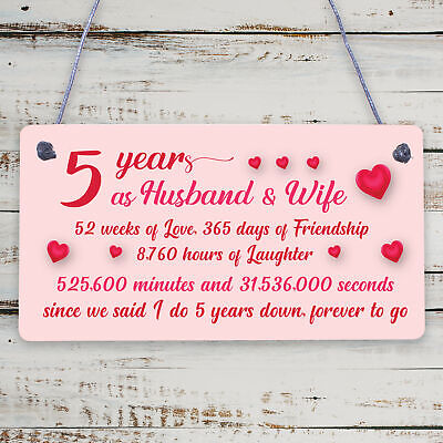 5th Wood Anniversary Card Plaque Five Year Anniversary Gift For Her Gift For Men