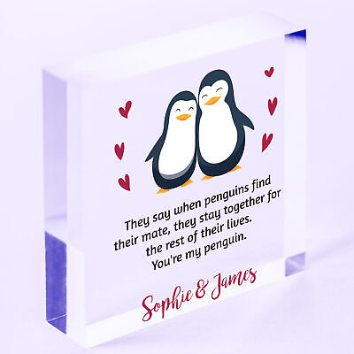 Personalised Penguin Couple Gifts for Her Him Girlfriend Boyfriend Wife Husband