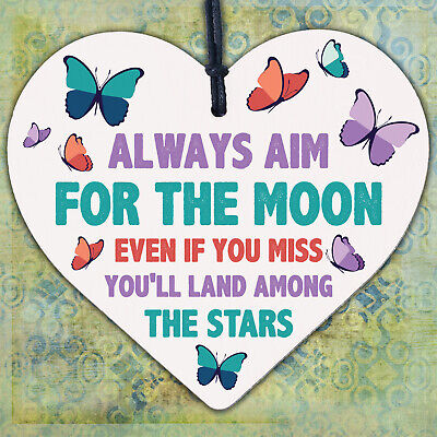 Always Aim For The Moon Wooden Hanging Heart Shaped Friendship Gift Plaque Sign