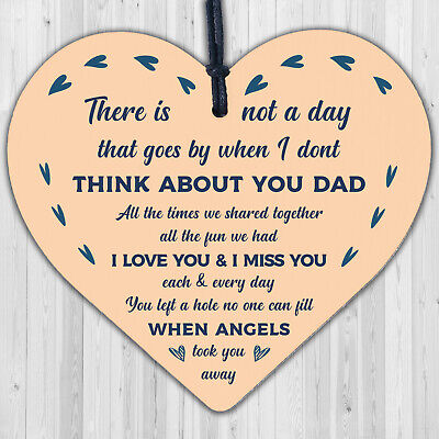 Dad Memorial Grave Plaques Wood Heart Christmas Tree Bauble Decoration Sign Gift