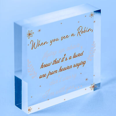 Robins Are Loved Ones From Heaven Hanging Wooden Heart Plaque Memorial Sign