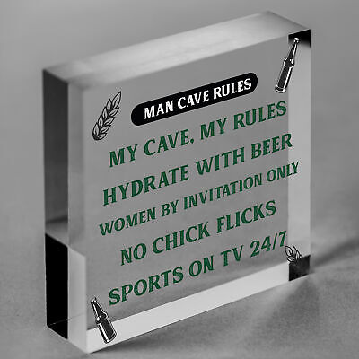 Man Cave Rules Funny Plaque Games Boys Room Bar Beer Sign Gifts For Men Dad