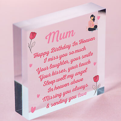 MUM Mother Memorial Birthday Plaque Wood Heart Grave Tribute Rememberance Gift