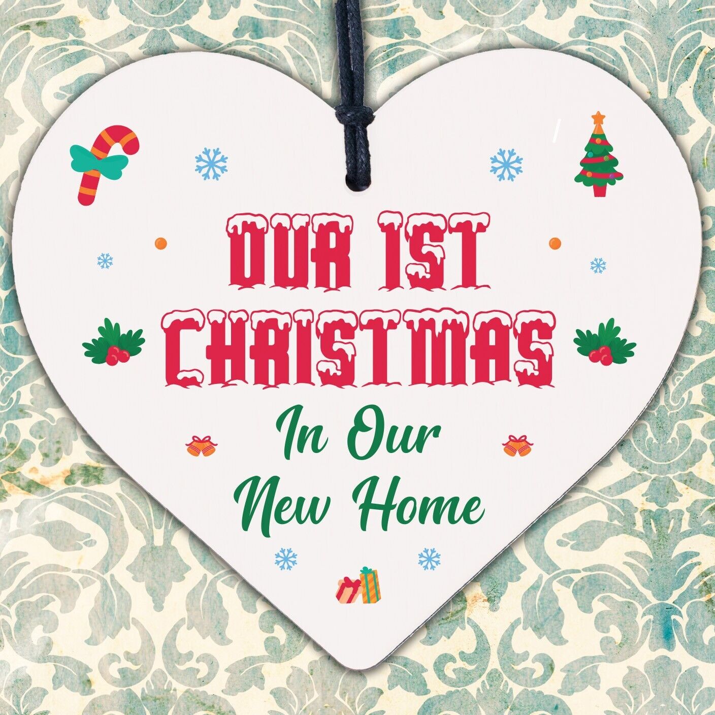 1st Christmas In Our New Home Hanging Wooden Heart Tree Decoration House Gift