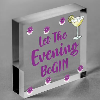 Fun Vintage Let The Evening BeGIN - Gin & Tonic Wood Hanging Heart Sign Gift Bar