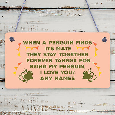 Novelty Gift For Valentines Anniversary Penguin Couple Gift Personalised