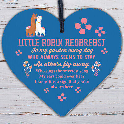 Memorial Robin Sign Christmas Bauble Wooden Heart In Memory Plaque Mum Dad Nan