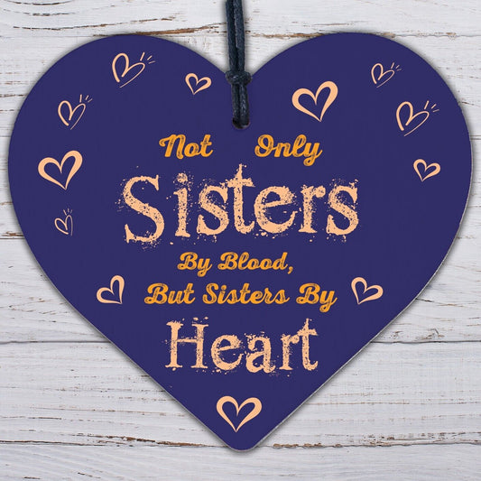 Sisters By Heart Wooden Hanging Heart Shaped Best Sister Plaque Love Gift Sign