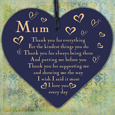 THANK YOU Gift For Mum Mummy Birthday Christmas Shabby Chic Wood Heart Plaque