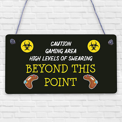 Caution Gaming Area Gamer Gift For Son Brother Man Cave Bedroom Door Sign Decor