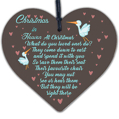 Christmas In Heaven Poem Xmas Tree Decoration Memorial Quote Wood Heart Plaque