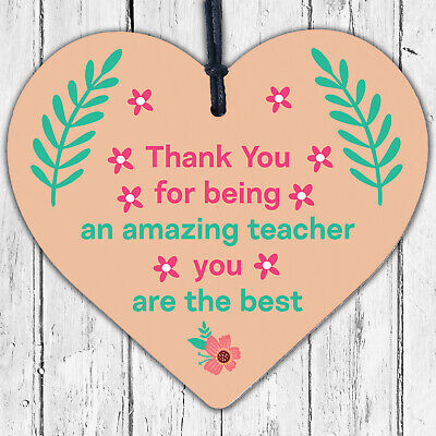 Teacher Leaving Gift Wooden Heart Plaque End of Term Present Thank You Wall Sign