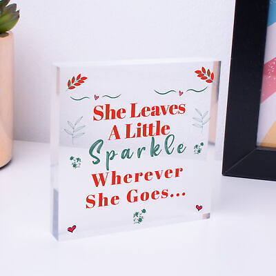 She Leaves A Little Sparkle Wooden Hanging Heart Plaque Friendship Sparkly Sign