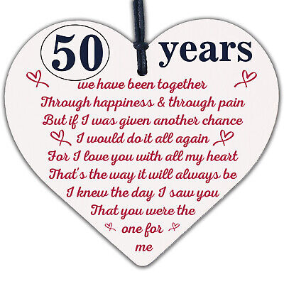 Anniversary 50th Golden Wedding Anniversary Engagement Wood Heart Plaque Gift