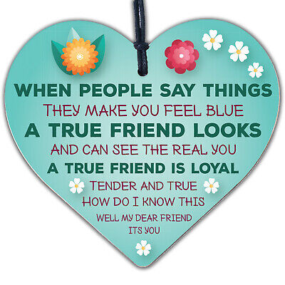 TRUE FRIEND Inspirational Motivational Friendship Gift Sign Butterfly Heart Wood