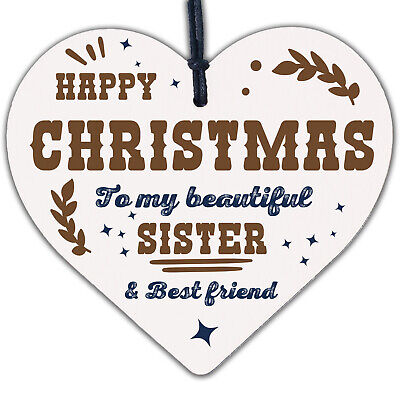 Christmas Sister Friendship Gifts Handmade Wooden Heart Tree Decoration Bauble