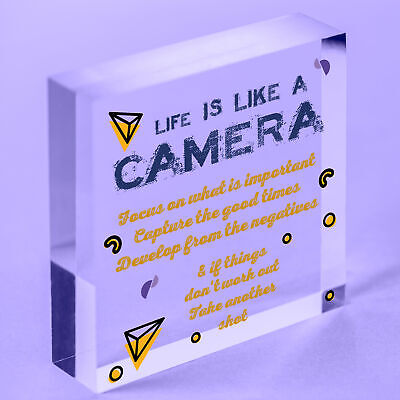 Life is Like A Camera Plaque Gift Wood Heart Motivational Friend Colleague Signs