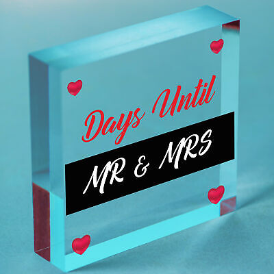 Wedding Countdown Days Until Mr & Mrs Wooden Plaque Chalkboard Engagement Gift