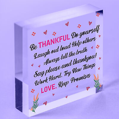 Be Thankful Family Rules Wall Plaque New Home Kitchen Friendship Door Sign Gifts