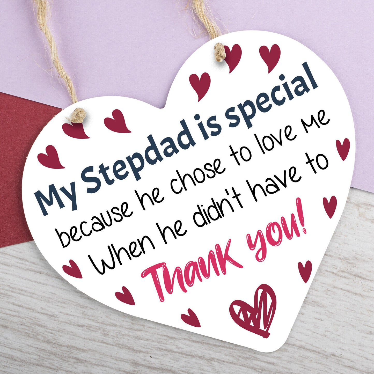 Stepdad Wood Heart FATHERS DAY Gifts For Him Daughter Son Birthday Thank You