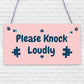 Please Knock Loudly Hanging Door Sign Plastic Contempary Wall Decorative Plaque