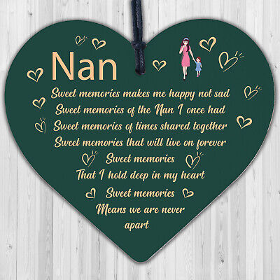 Nan And Grandad Memorial Plaques Wooden Heart Sign Ornament Christmas Decoration