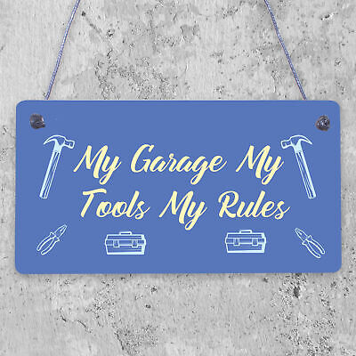 My Garage My Tools My Rules Man Cave Shed Hanging Plaque Father's Day Sign Gift