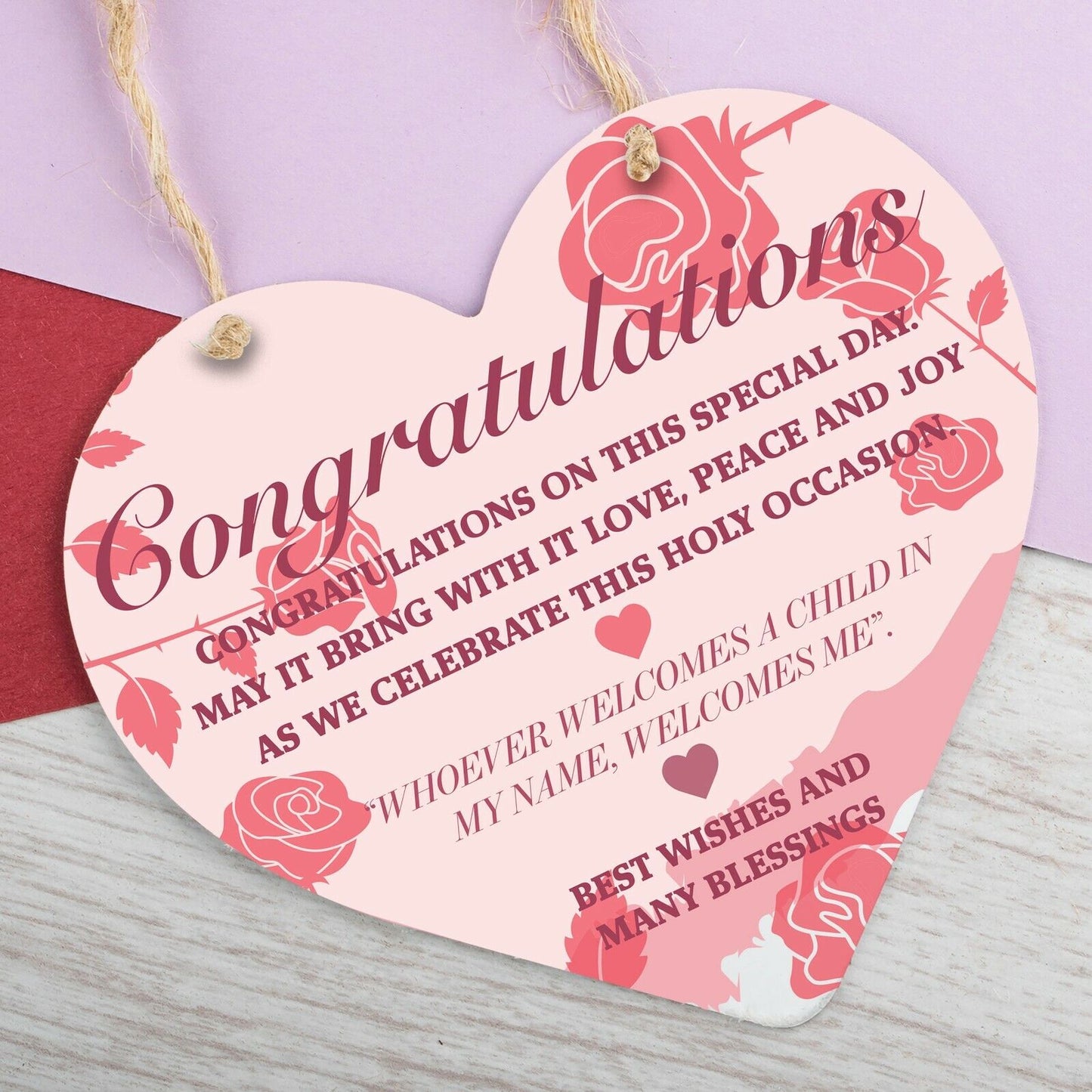 Congratulations Heart New Born Hanging Sign Gift Novelty Christening