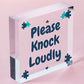 Please Knock Loudly Hanging Door Sign Plastic Contempary Wall Decorative Plaque