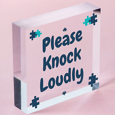 Please Knock Loudly Hanging Door Sign Plastic Contempary Wall Decorative Plaque