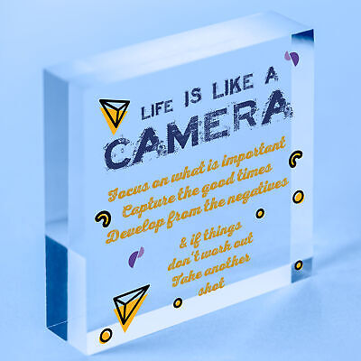 Life is Like A Camera Plaque Gift Wood Heart Motivational Friend Colleague Signs