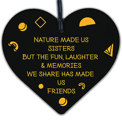 Sister Friends Gifts Wooden Heart Chic Plaque Family Friendship Thank You Gift