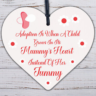 Adoption Is When A Child Grows In Mummys Heart Wooden Hanging Plaque Love Gift