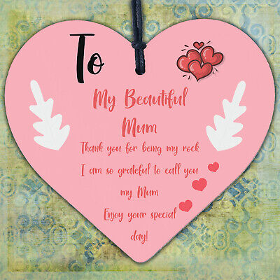 Beautiful Mum Gifts Wood Hanging Sign For Birthday Mothers Day Plaque Heart