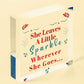 She Leaves A Little Sparkle Wooden Hanging Heart Plaque Friendship Sparkly Sign