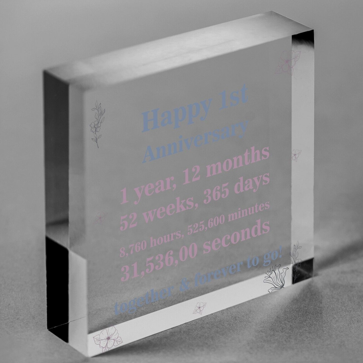 Anniversary 1st 2nd 3rd 4th 5th 10th 20th Gift Boyfriend Mirrored Acrylic Block