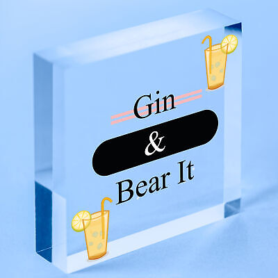 Gin & Bear It Funny Alcohol Man Cave Home Bar Pub Hanging Plaque Shed Gift Sign