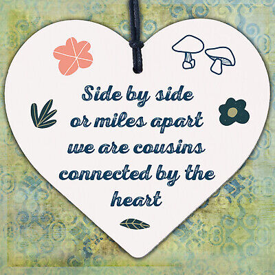 Cousin Birthday Gift Wooden Heart Chic Plaque Keepsake Family Friendship Sign