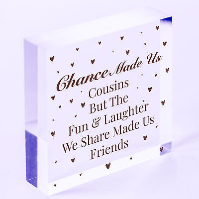 Cousins Fun Laughter Wooden Hanging Heart Plaque Sign Friendship Family Love