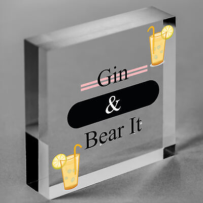 Gin & Bear It Funny Alcohol Man Cave Home Bar Pub Hanging Plaque Shed Gift Sign