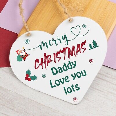 Christmas Gifts For Dad Father Wood Heart Christmas Tree Baubles Son Daughter