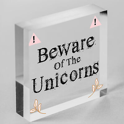 Beware Of The Unicorns Novelty Wooden Hanging Shabby Chic Plaque Unicorn Sign