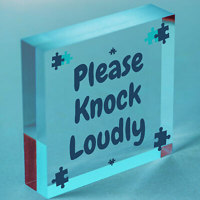 Please Knock Loudly Hanging Door Sign Plastic Contempary Wall Decorative Plaque