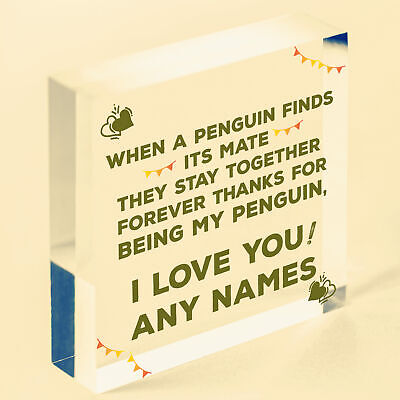 Novelty Gift For Valentines Anniversary Penguin Couple Gift Personalised